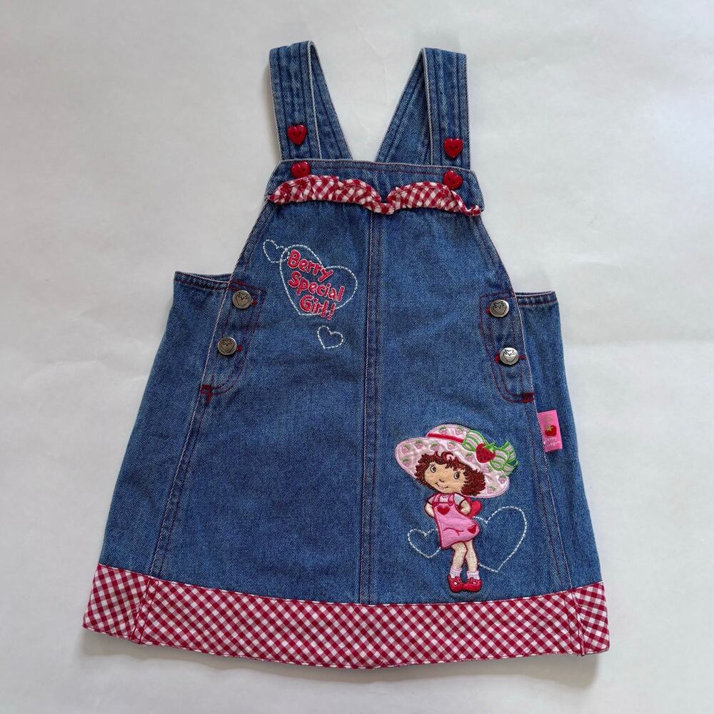 Vintage Y2K 24 month Strawberry Shortcake Denim Overalls Dress Jumper 2005 RARE